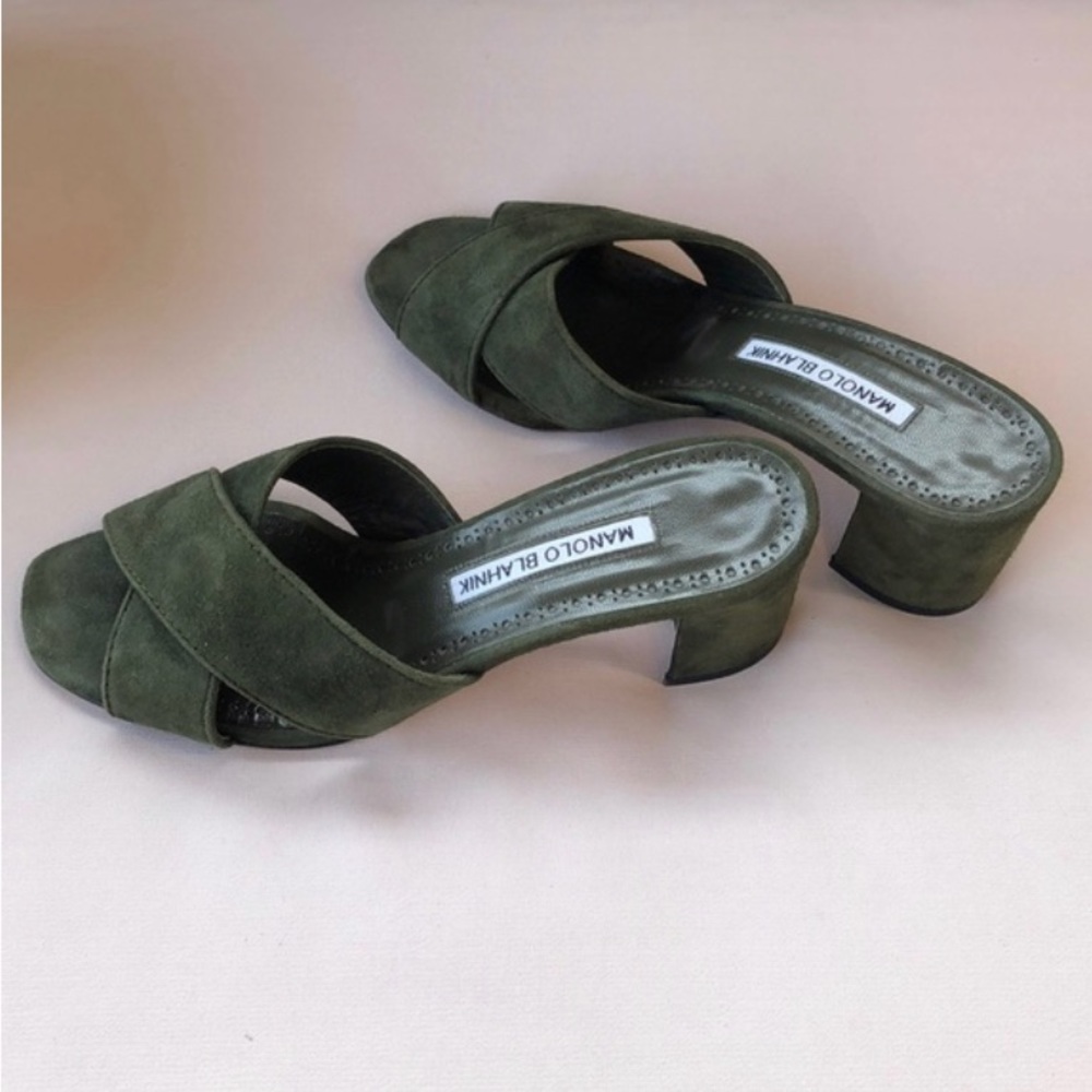 Manolo Blahnik Green Suede Sandals Size 8